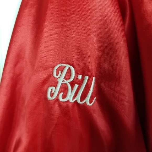 Vintage USA Satin Jacket Bomber GE Factory of The Future Embroidered Snap Red L - Picture 5 of 13